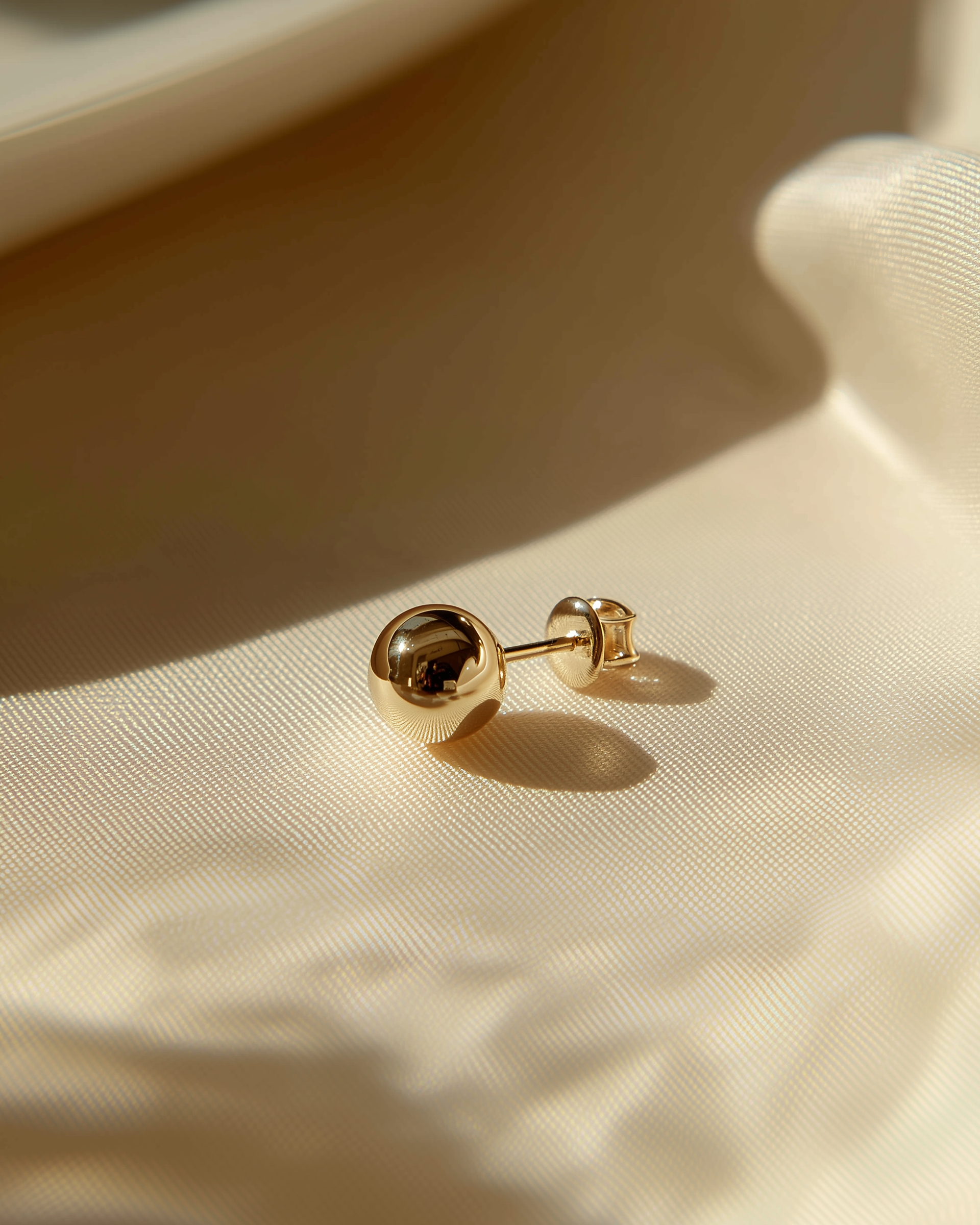 Single small solid 14k gold ball stud earring